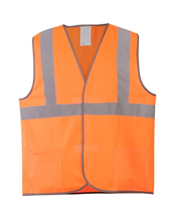 Жилет сигнальный оранж тип 2 (1гор.,2верт.СОП), карманы, класс2, трикотаж п/э 130гр/м2