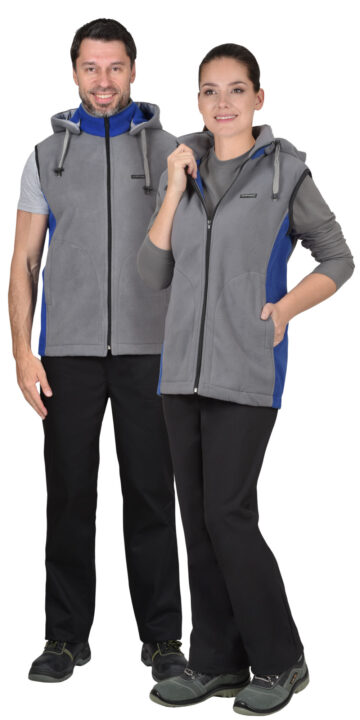 Жилет СИРИУС-ТЕХНО (флис дублированный) серый с васильковым
