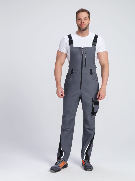 Полукомбинезон ProfLineLeader (тк.Хлопок/Спандекс,260), серый/черный