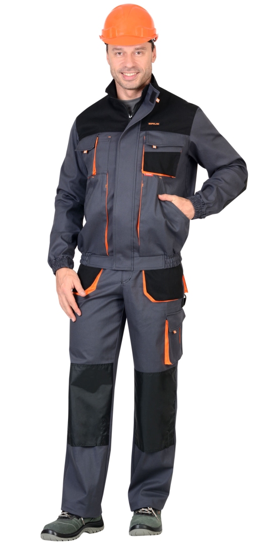 Куртка «СИРИУС-МАНХЕТТЕН» т.серый с оранж. и черным тк. стрейч пл. 250 г/кв.м