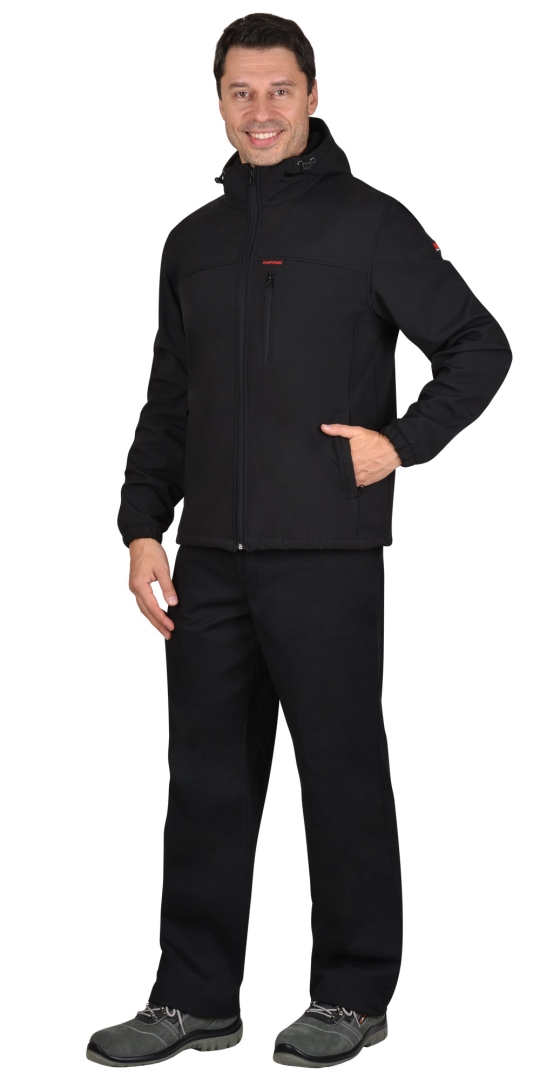 Куртка «СИРИУС-Азов» с капюшоном черный софтшелл пл 350 г/кв.м